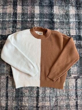 Abercrombie & Fitch Cream and Tan Chunky Knit Sweater-Medium